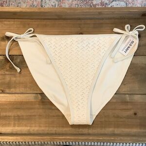NWT OLD NAVY White Knit Overlay Tie Side Swim  Bathing Suit Bikini Bottoms L